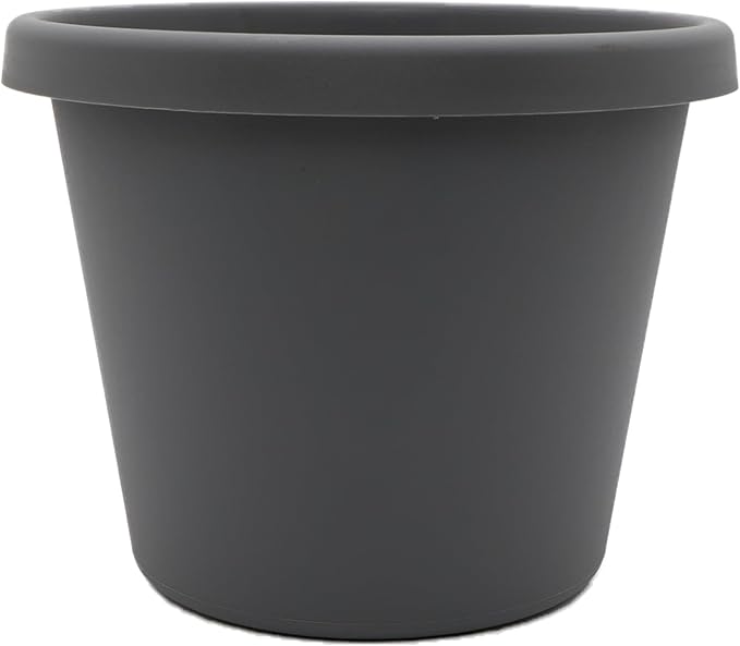 The HC Companies Prima Round Plastic Plant Pot w/Rolled Rim - Lightweight & UV Resistant Flower Pot for Herbs & More - Outdoor & Indoor Plant Pots w/Drainage (12 inch, Warm Gray, Pack of 1)