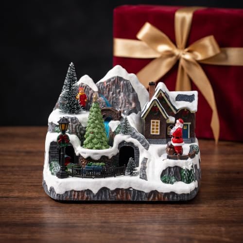 Kisangel Lighted Christmas Village Houses, Music Snow Villages Figurine