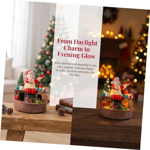 Resin Santa Claus Music Box and LED Warm Light with Rotating Train Figurine Battery Operated Christmas Musical Box Ornament for Indoor Celebrations and Window Displays