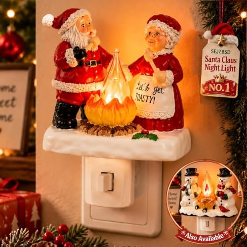 Santa Claus Night Light Resin Christmas Wall Lamp Magical Fireplace Lantern