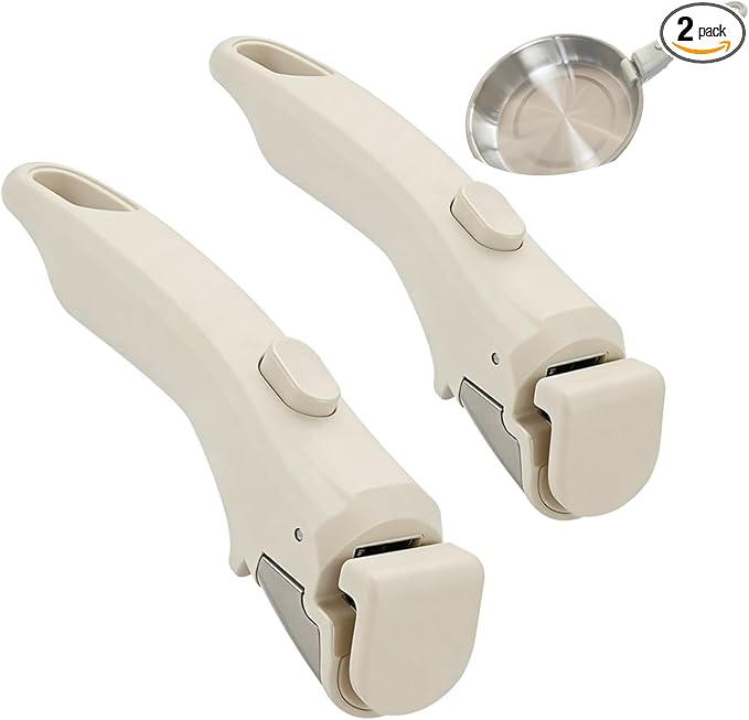 Removable Pot and Pan Handle - Detachable Cookware Handle with Quick-Release Button, Space-Saving Universal Handle for Most Cookware, Sturdy & Durable, Ivory White, 2 Pack
