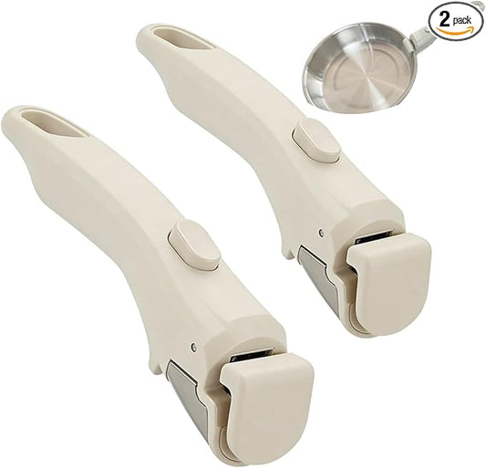 Removable Pot and Pan Handle - Detachable Cookware Handle with Quick-Release Button, Space-Saving Universal Handle for Most Cookware, Sturdy & Durable, Ivory White, 2 Pack