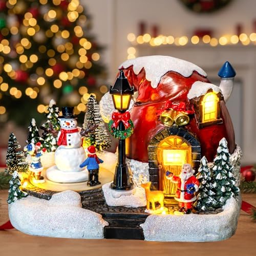 ZQQLITE Animated Collection Figurines Musical Christmas Snowman, Santa Claus Village Houses Lighted Christmas Collection Figurines for Home Tabletop Decorations Ornaments Gifts