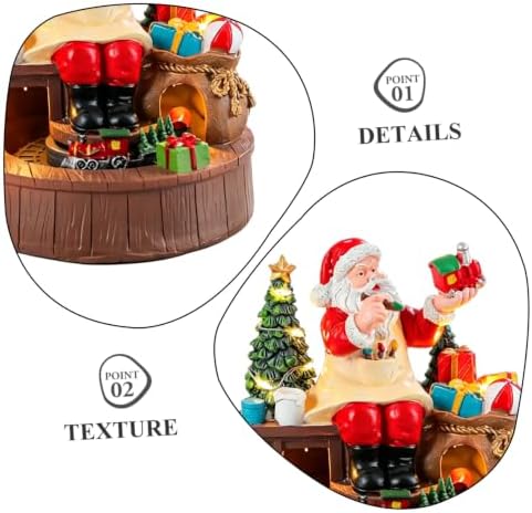 Rotating Christmas Music Box with Santa Figurine and Train Ornament, Resin Battery Operated Holiday Decor with Warm LED Lights, for Christmas Family Gatherings and Window Displays