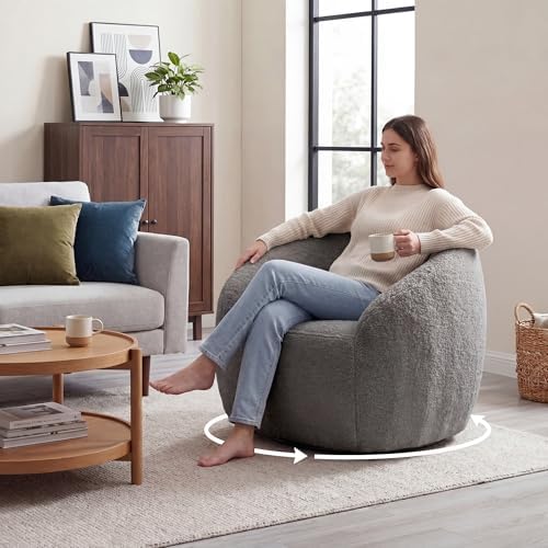 COSIEST Gray Swivel Accent Chairs Set of 2, Boucle Oversized Swivel Chair for Living Room with 360° Base, Cozy Round Swivel Barrel Chair