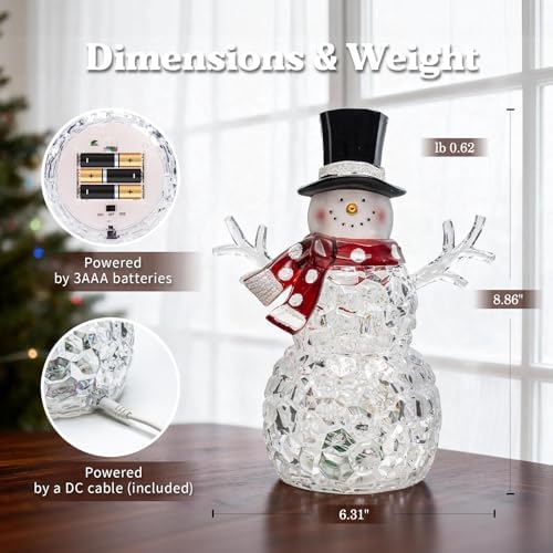 Christmas Snowman Decorations, Christmas Snow Globes, LED Music Snowmen, 9-inch Snowman Indoor Decor, Battery Operated Music Box, Gifts for Men and Kids, Indoor Christmas Decorations