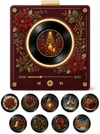Christmas Mini Vinyl Player with 9 Records, NFC Fridge Magnet (U1PC)