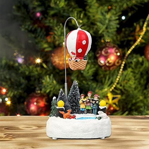 TRUSTTWO Resin Rotating Christmas Village House Statue Lighted Music Snow Village Desk Ornaments New Year 2022 Christmas Decoration The New
