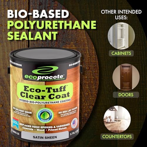 Eco-Tuff Finish Polyurethane Clear Coat - Non-Toxic Wood, 1 Gallon, Satin