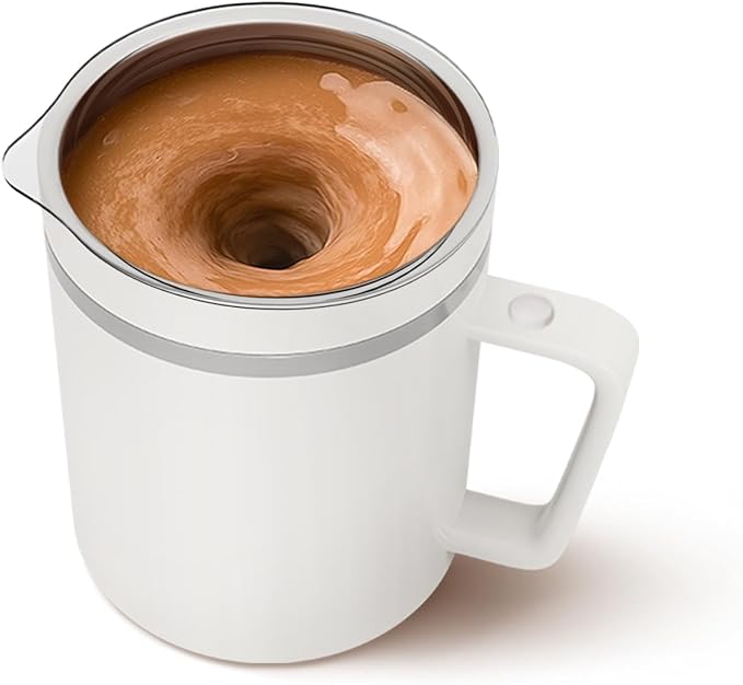 Self Stirring Mug, 360mL Rechargeable Electric Ceramic Coffee Mug with Stainless Steel Stir Bar, Automatic Mixing for Coffee, Milk, Hot Chocolate, Protein Powder, Cocoa