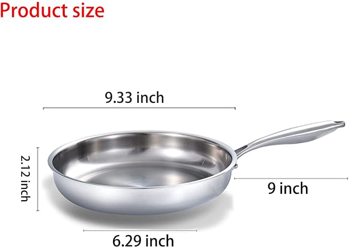 DELARLO Full Clad Tri-Ply Stainless Steel Frying Pan 8 inch | 18/10 Frying pan Heavy Duty Induction Skillet Compatible Up to 600℉ Fast and Even Heat Oven Dishwasher Safe