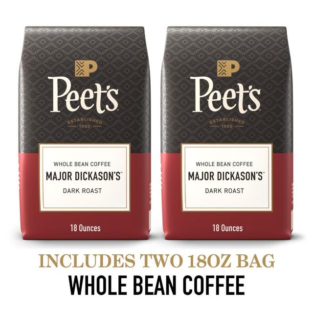 Peet's Coffee, Dark Roast Whole Bean Coffee - Major Dickason's Blend, 18 Ounce Bag (Pack of 2)