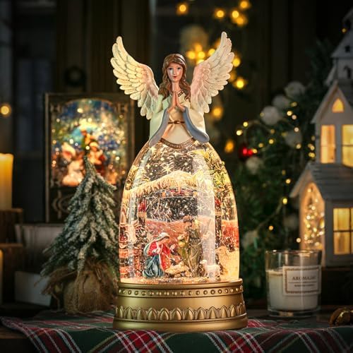 Nativity Snow Globe Music Box Holy Family, Shatterproof Swirling Glitter