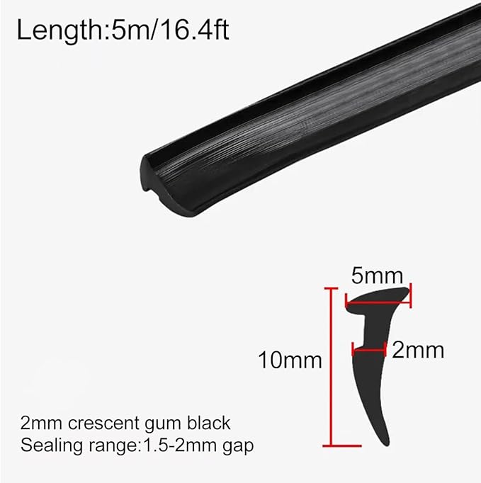 5M Alloy Window Sealing Strip Card Slot Gap Seal PVC Door Dustproof Sound Insulation Weatherstrip Home Hardware,Black-2mm