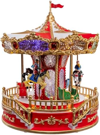 Kurt Adler 11.1-inch Battery Operated Multicolor LED Lighted Musical Santa Carousel with Motion Table Piece