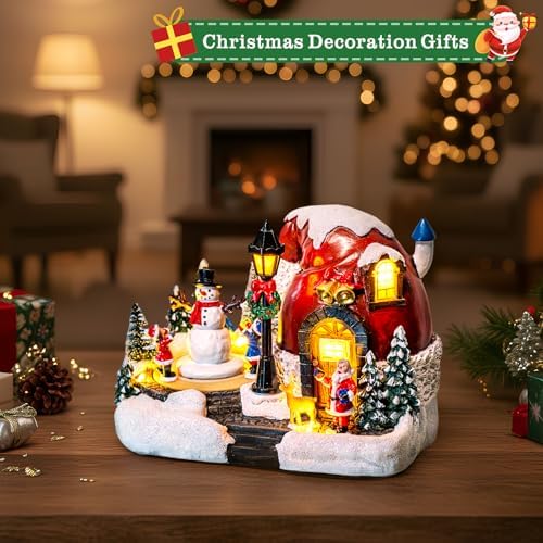 ZQQLITE Animated Collection Figurines Musical Christmas Snowman, Santa Claus Village Houses Lighted Christmas Collection Figurines for Home Tabletop Decorations Ornaments Gifts