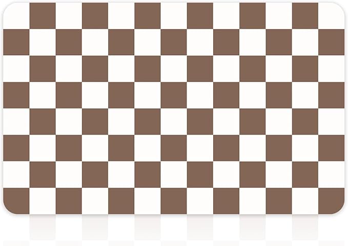 16" x 24" Checkered Dish Drying Mat for Kitchen Counter, Absorbent Coffee Bar Mat for Espresso Machine Coffee Countertops Accessories, Coffee Brown