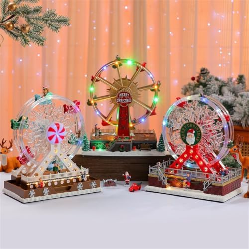 Indoor Christmas Ferris Wheel Centerpiece Music Box with Lights, Festive Table Decor for Entryway Mantel or Counter Musical Box Rotate Christmas Music Ferris Wheel Lighted Tabletop Decor Indoor Usb