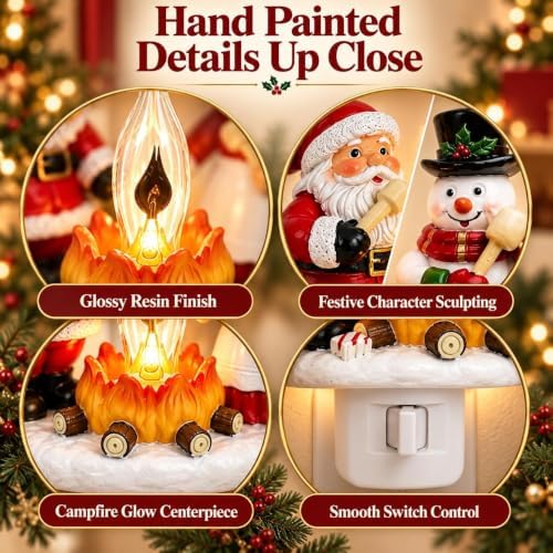 Festive Santa Claus Night Light & Mrs. Claus Plug-In Resin A Cheerful Glow