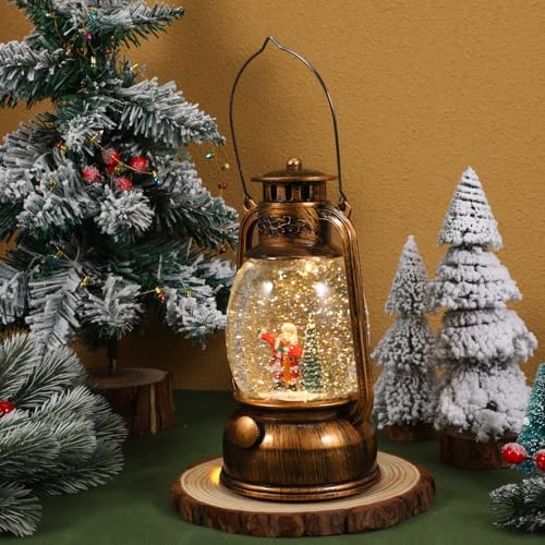 NUOBESTY Rotating Christmas Snow Globe Lantern with Music Glowing Santa LED Lighted Lantern for Festive Xmas Table Decoration USB and Battery Operated Holiday Music Box for Indoor Seasonal