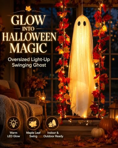 Hanging Swinging Ghost Halloween Decor Light up Garland Yard Decorations