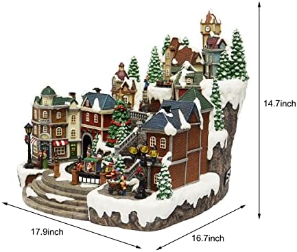 MOMENTS IN TIME Animated Christmas Village Scene with Rotating Train LED Lighted Houses Snow Covered Town Display Holiday Tabletop Decor with Christmas Tree and Figurines