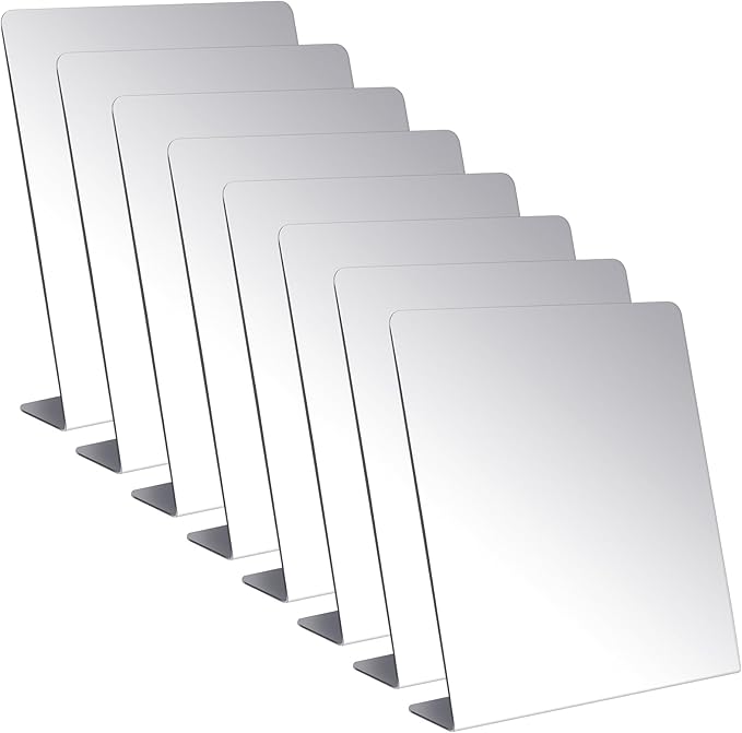 Amyhill 8 Pcs Counter Top Mirror Freestanding Single Self-Portrait Mirror Single Sided Acrylic Desk Glass for Tabletop Bedroom Office Bathroom Home Dorm (8.5 x 9 Inch)