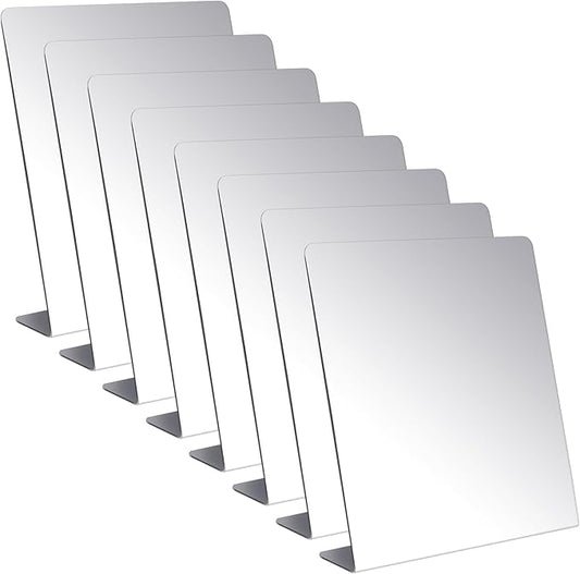 Amyhill 8 Pcs Counter Top Mirror Freestanding Single Self-Portrait Mirror Single Sided Acrylic Desk Glass for Tabletop Bedroom Office Bathroom Home Dorm (8.5 x 9 Inch)