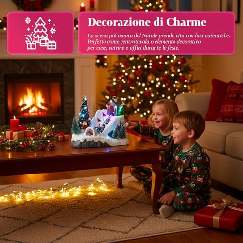 Avilia Glimmerpine Animated Christmas Village with Moving Ski Track, Warm LED Lights and Christmas Music, Hand Painted Decoration for Home or Unique Holiday Gift