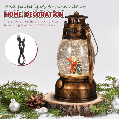 Musical Snow Globe Lantern with Lights, Rotating Music Box