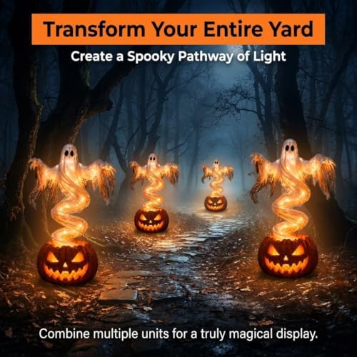 Rotating Ghost Pumpkin Yard Light Halloween Outdoor Porch Decor