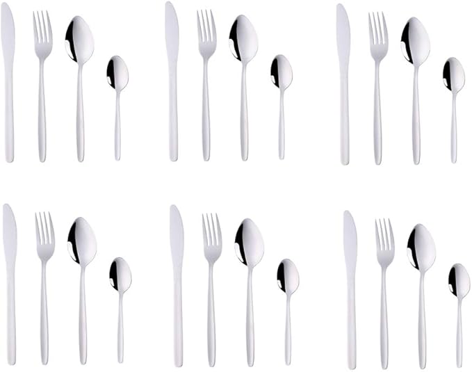 24-Piece Silverware Flatware Set for 6, BuyGo Stainless Steel Camping Dinnerware Sets, Hand Polish, Dishwasher Safe