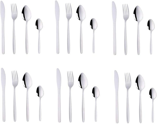 24-Piece Silverware Flatware Set for 6, BuyGo Stainless Steel Camping Dinnerware Sets, Hand Polish, Dishwasher Safe