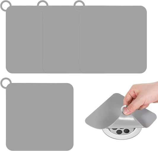 4 PCS Silicone Tub Stopper Floor Drain Covers, 5.9 X 5.9 Inch Silicone Shower Drain Cover Sewer Anti-Odor Mats, Deodorizing Shower Stopper for Drains, Kitchen Toilet Laundry Bathroom Bathtub (Grey)
