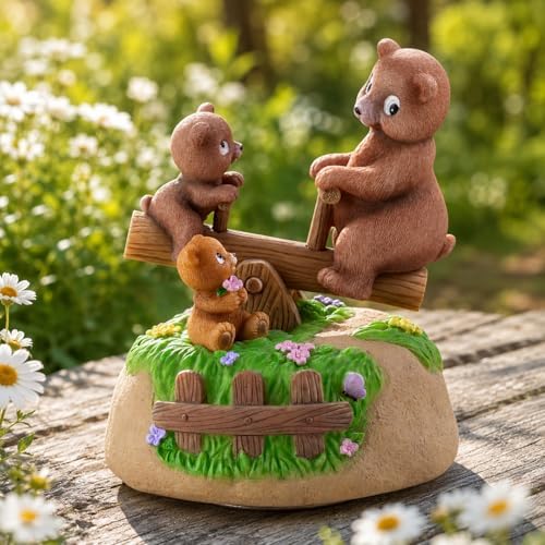 AIDLNS Bear's Sunshine Seesaw - Handcrafted Resin Bear Music Box with Rotating Base & Moving Seesaw, Plays You are My Sunshine – Collectible Figurine Gift for Kids, Family & Home Decor