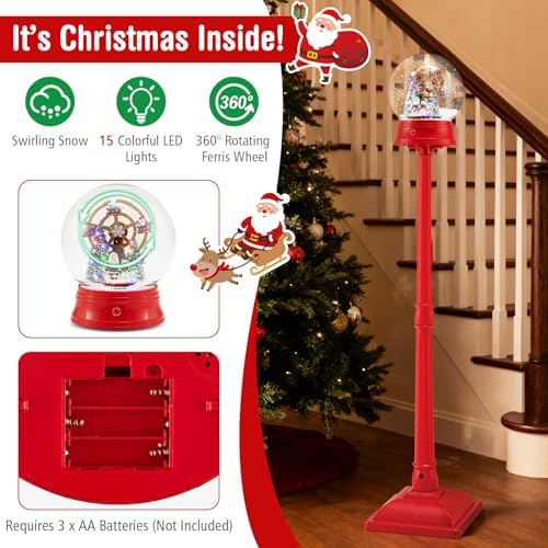 Goplus 5 Ft Christmas Snow Globe Lantern, Musical Snowy Globe Streetlamp