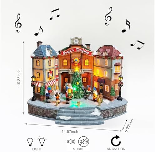 MOMENTS IN TIME Animated Santa’s Workshop Town Center 10.83” LED Lights, Moving Christmas Tree, 8 Classic Carols, Power Adapter Included Hand-Painted Polyresin Christmas Village