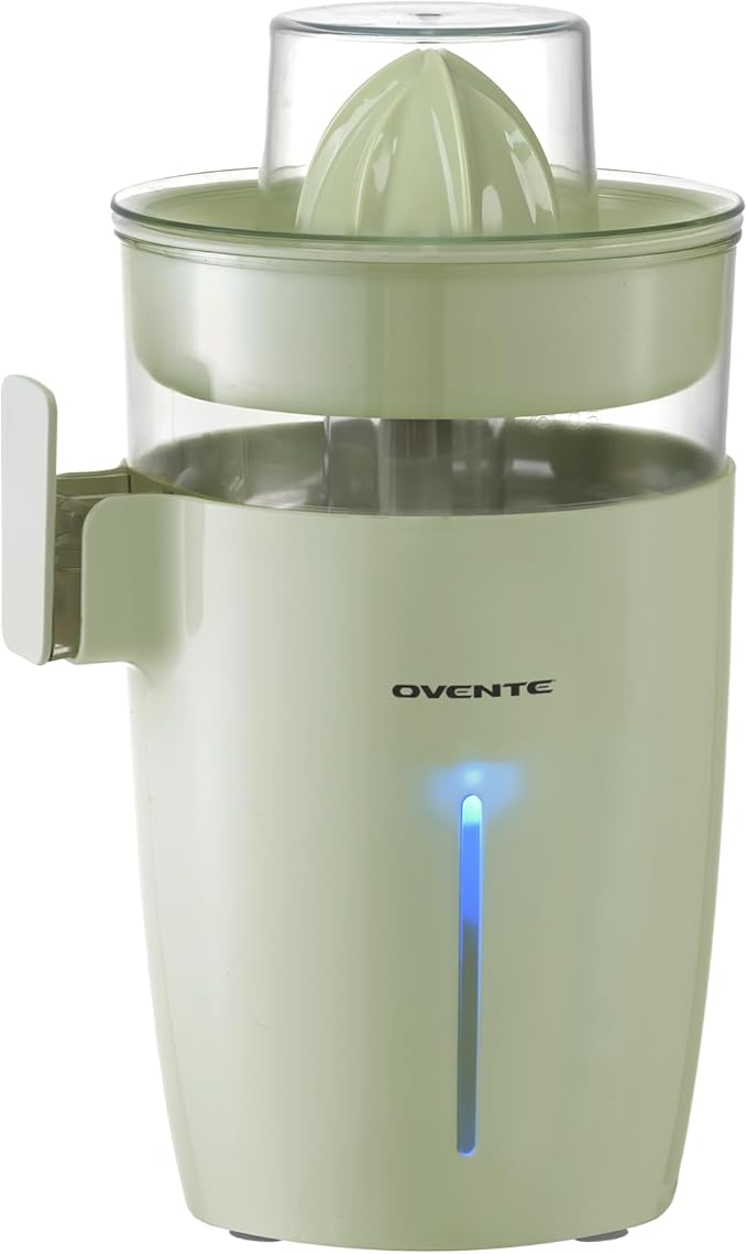 OVENTE Electric Citrus Juicer Machine with Self-Reversing Cones, 40 Watts, 17 oz Capacity, Pulp Control and Easy Pour Spout, Juice Squeezer for Orange, Lemon, Lime or Grapefruit, Green JE44G