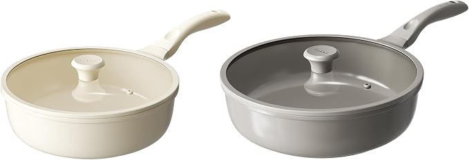 Redchef Nonstick Deep Frying Pan with Lid, Ceramic Saute Pan Skillet, PFOA PFOS Free, Induction Compatible, Stay-Cool Helper Handle, Tempered Glass Cover, Dishwasher Safe