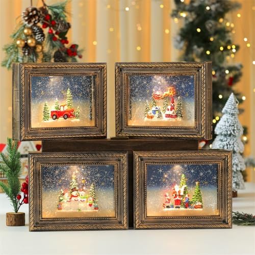 Rotating Illuminated Holiday Adornment Box Feature Customizable Picture Display and Gentle Snowfalls Effect