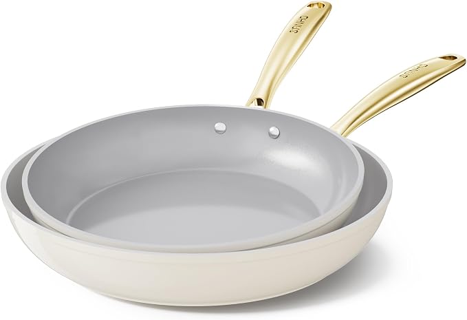 Sanho Ceramic NonStick Frying Pan, 10 & 12 Inch Frying Pans Skillet, Non Stick Egg Pan with Cool Touch PVD Handle for Induction, Dishwasher & Oven Safe, PTFE & PFOA Free, Non Toxic for Healthy Cooking
