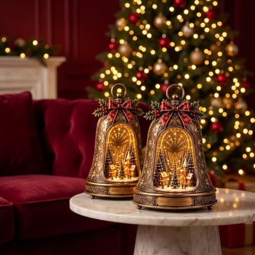 Lighted 3D Christmas Village Infinity Bell for Mantel Mirror
