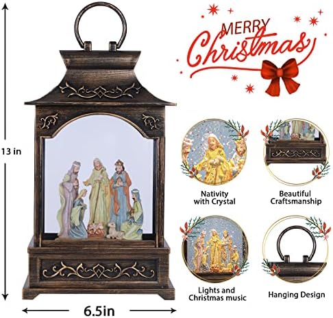 VCUTEKA Christmas Snow Globe Lantern, Jesus in Musical Lantern with USB or Battery Operated Lighted LED Water Glittering Music Playing for Christmas Home Decor Xmas Gift