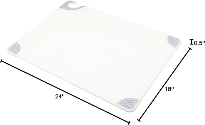 San Jamar Saf-T-Grip Plastic Cutting Board with Safety Hook, 18" x 24" x 0.5", White