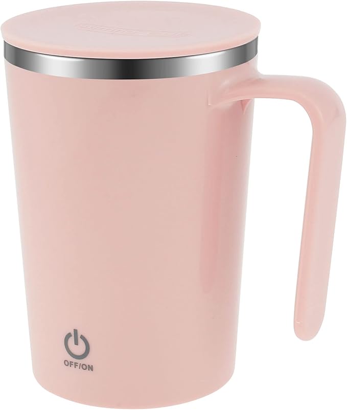 Electric Self Stirring Mug 1200mAh Rechargeable Automatic Mixing Mug Stainless Steel Magnetic Stirring Cup Reusable Self Mixing Coffee Cup Portable Auto Stirring Mug for Home Office Coffee Milk(Pink)