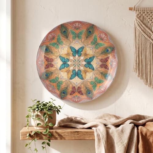 Boho Decorative Plates 10" Mandala Butterflies Wall Hanging Plates with Stand Home & Office