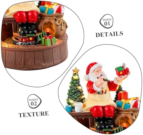 Kichvoe Santa Resin Music Box with Rotating Train Figurine and LED Warm Light, Battery Operated Christmas Musical Decoration for Indoor Holiday Setting and Family Gatherings