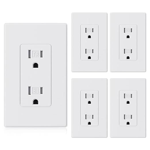ELEGRP Matte White Tamper Resistant Decorator Wall Receptacle Outlet, 15A 125V Electrical Outlet, Residential Grade, Self-grounding, Screwless Wall Plate Included, UL Listed, 5 Pack
