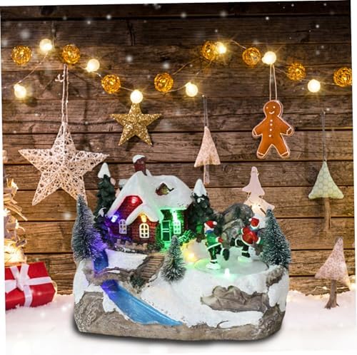 Lighted Christmas Village with Music, Rotating Figurines House 6.3x5.5x4.1 Tabletop Decor