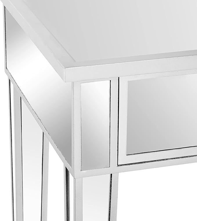 VINGLI Mirrored End Table with Drawer Silver Modern Nightstand/Bedside/Accent Table for Small Space,Living Room,Bedroom,15.7" L x 15.7" W x 24" H,Mirror